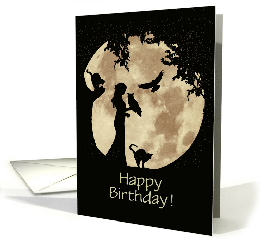 Birthday Custom Text Cover Wicca Inspired Moon Owl Black... (1704688)