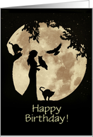 Birthday Custom Text Cover Wicca Inspired Moon Owl Black Cats Raven card