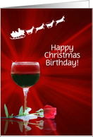 Christmas Holiday Birthday with Santa Wine and Red Rose Custom Text Cover card