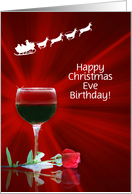 Birthday on Christmas Eve Custom Cover Funny Wine Santa and Sleigh card