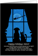 Niece Happy Holidays Cute Custom Front with Dog and Cat Santa card