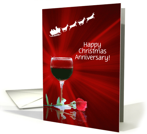 Anniversary on Christmas Wine Rose and Santa Custom Cover card