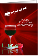 Anniversary on Christmas Wine Rose and Santa Custom Cover card