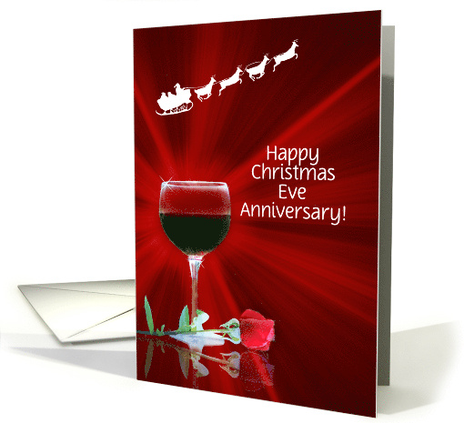Anniversary on Christmas Eve Red Wine Rose and Santa Custom Cover card