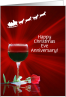 Anniversary on Christmas Eve Red Wine Rose and Santa Custom Cover card