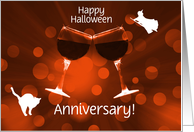 Anniversary on Halloween Toasting Wine Glasses Witch Cat Customizable card