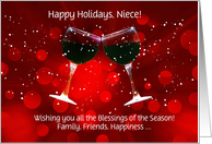 Niece Holiday Funny Custom Cover Wine and Snow card