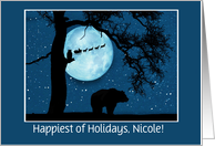 Happy Holidays Custom Name Cute Wildlife Bear Owl and Santa card