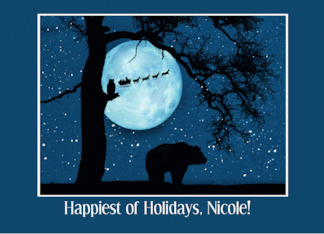 Happy Holidays Custom Name Cute Wildlife Bear Owl and Santa
