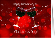 Anniversary on Christmas Day Toasting Wine Glasses Custom Front card