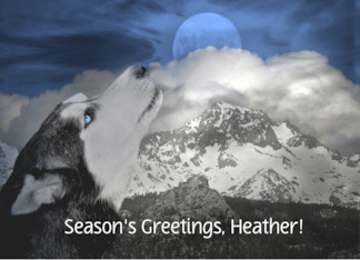 Season's Greetings Cute Husky Dog and Moon Customizable Name