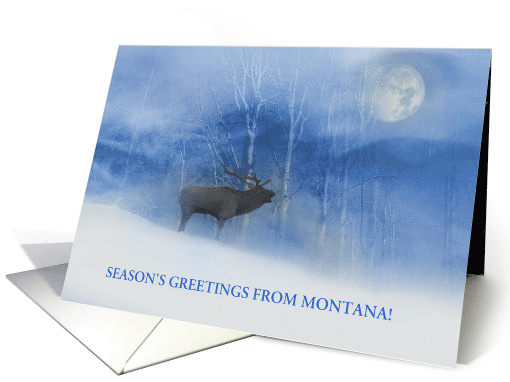 Season's Greeting from Montana Elk Snow Birch Trees Moon... (1707864)