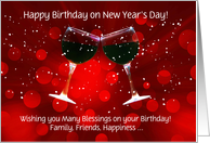 Happy Birthday on New Year’s Day Wine Custom Cover Funny card