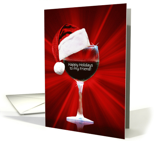 Happy Holidays Friend Cute Wine with Santa Hat Customizable Cover card