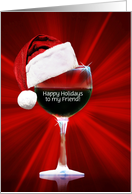 Happy Holidays Friend Cute Wine with Santa Hat Customizable Cover card