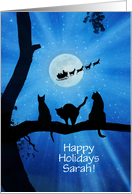 Happy Holidays Custom Name on Front Cute Cats and Santa card