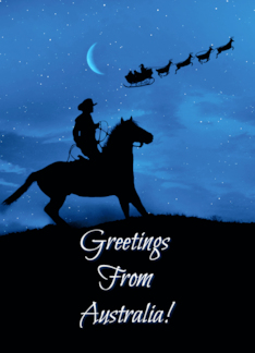 Australia Happy Holidays Cute Cowboy and Santa Sleigh Christmas
