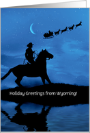 Wyoming Happy Holidays Cowboy and Santa Custom Front card