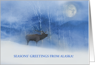 Alaska Holiday Seasons Greetings with Elk and Moon Custom Front card