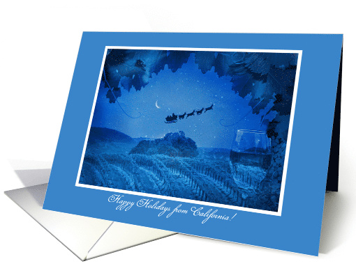 California Happy Holidays Wine Country Vineyard and Santa Custom card