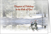 Happy Holidays to the Both of You Cute Penguins in the Snow Santa Hats card