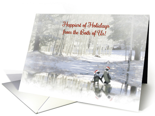 Happy Holidays From the Both of Us Cute Ice Skating Penguins card