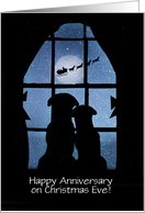 Anniversary on Christmas Eve Cute Dog Couple in Window Custom card