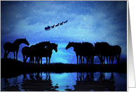 Happy Holidays Herd of Horses Cute Santa and Sleigh with Reindeer card