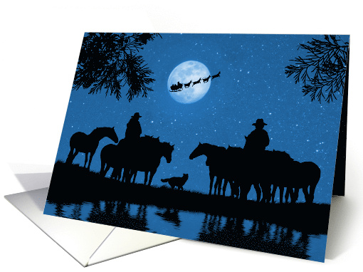 Western Christmas with Cowboy Cowgirl and Herd of Horses card