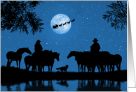 Western Christmas with Cowboy Cowgirl and Herd of Horses card