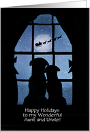 Aunt and Uncle Christmas Holiday Custom Front Cute Dogs in Window card