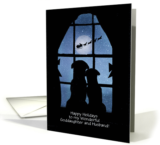Goddaughter and Husband Cute Custom Holiday with Dogs and Santa card