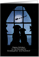 Goddaughter and Husband Cute Custom Holiday with Dogs and Santa card