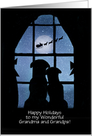 Grandma and Grandpa Happy Holidays Custom Dogs and Santa card