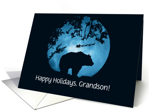 Grandson Happy Holidays with Bear and Santa Custom Front card