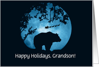 Grandson Happy Holidays with Bear and Santa Custom Front card