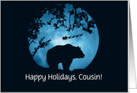 Cousin Happy Holidays Cute Wildlife Bear and Santa Custom Front card