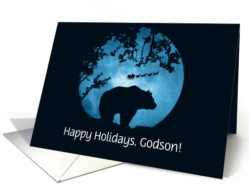 Godson Custom Text Bear and Santa Cute Happy Holidays card (1712818)