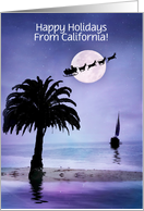 California Christmas Custom Text With Sailboat Palm Tree Beach card