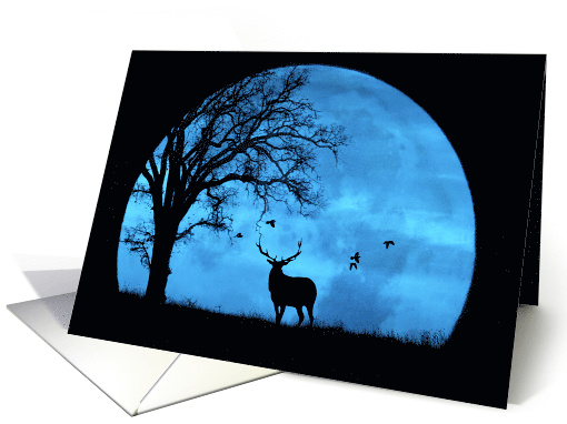 Winter Solstice Blessings Card Big Full Moon Elk and Oak... (1713104)