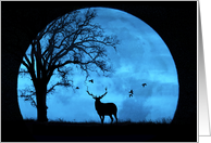 Winter Solstice Blessings Card Big Full Moon Elk and Oak Tree Nature card