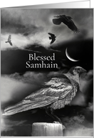 Samhain Ravens Crows with Crescent Moon Spiritual Mystical card