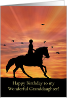Granddaughter Horse and Rider in Sunset Happy Birthday card