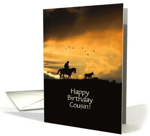 For Cousin Trial Riding Cowboy and Horse Happy Birthday Custom card