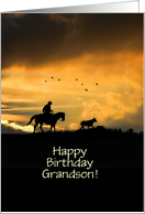 Grandson Happy Birthday Custom Front with Cowboy and Horse card