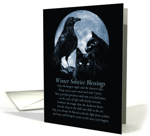 Winter Solstice Black Cats and Raven Poem Mystic card (1723194)