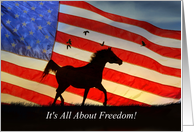 Fourth of July Freedom American Flag and Horse with BIrds card