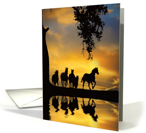 Horse Herd Galloping at Sunset Nature Blank card (1725102)