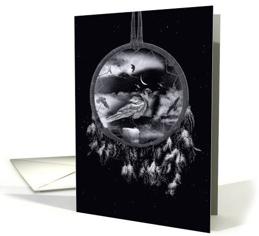 Dreamcatcher with Ravens Crows Moon and Stars Blank Any Occasion card