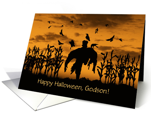 Godson Spooky and Fun Happy Halloween with Scarecrow Customizable card